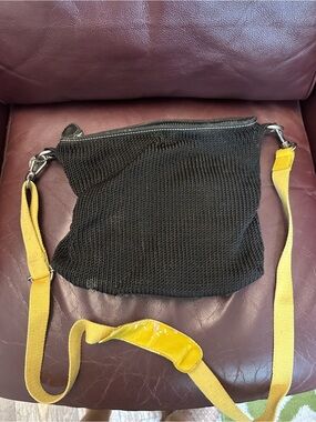 The Sak Black Knit Crossbody with Yellow Strap Accent
